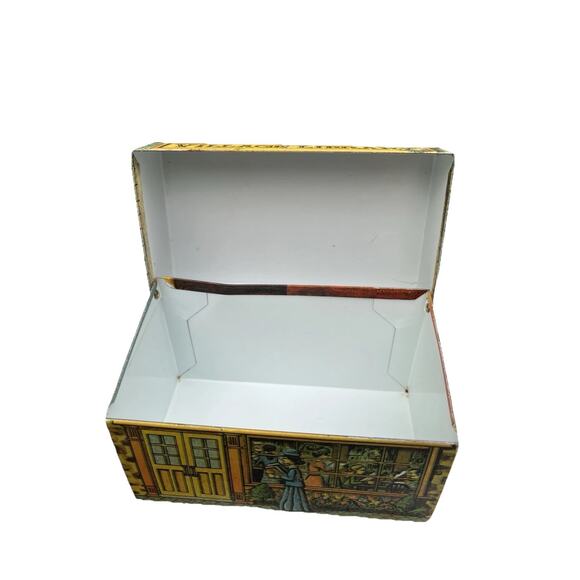 Vintage Tin Metal Recipe Box, 1979 Chein Industries Village Library Kitchen Use - Picture 6 of 14